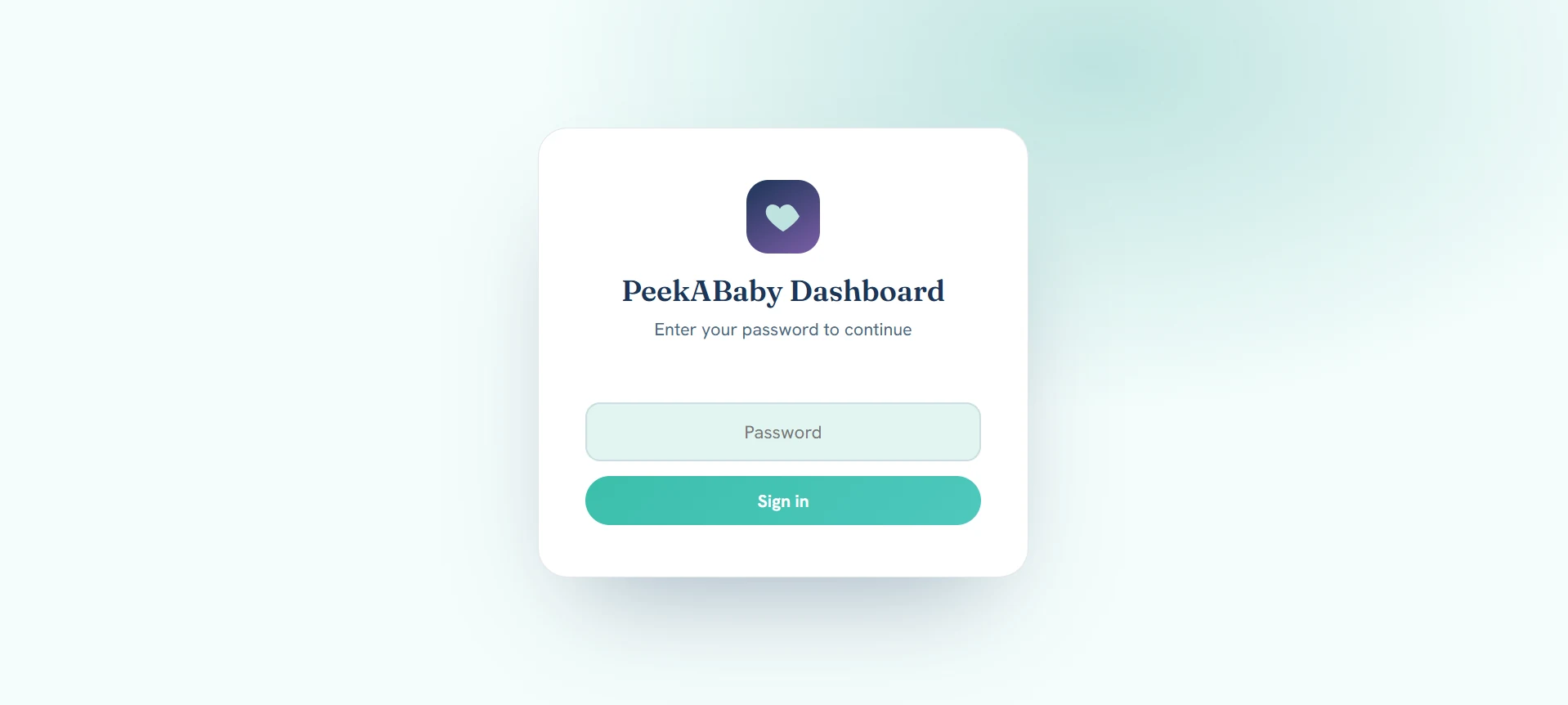 PeekABaby admin dashboard password-protected sign-in screen — ithouse.tech custom software development