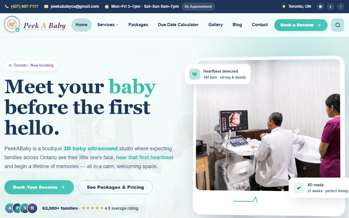 PeekABaby 3D 4D Ultrasound Studio Website Toronto Canada — ithouse.tech Web Development